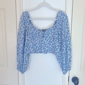 Wild Fable Blue Floral Puff Sleeve Top